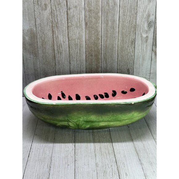 Vtg Watermelon Shaped Serving Bowl Ceramic Mid Century Modern Fruit Decor 13.5" - Picture 2 of 13